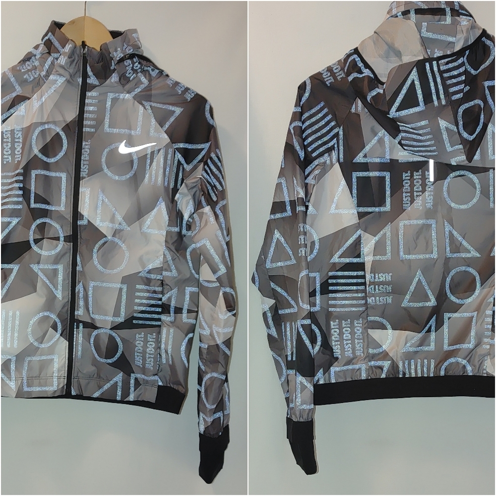 Nike Shield Flash Packable Hooded Running Jacket 929119 Full Zip Reflective XS